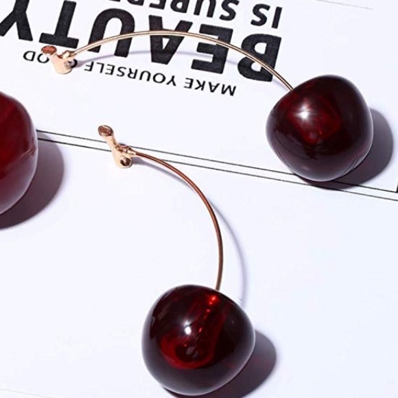 Dark Bing Cherry Drop Earrings - Picture 3 of 7